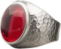 Natural Aventurine Crystal Ring Men's Hammered 925 Sterling Silver