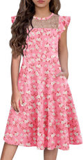 Girls Summer Formal Party Wedding Ruffle Sleeve Mesh A-Line Dress
