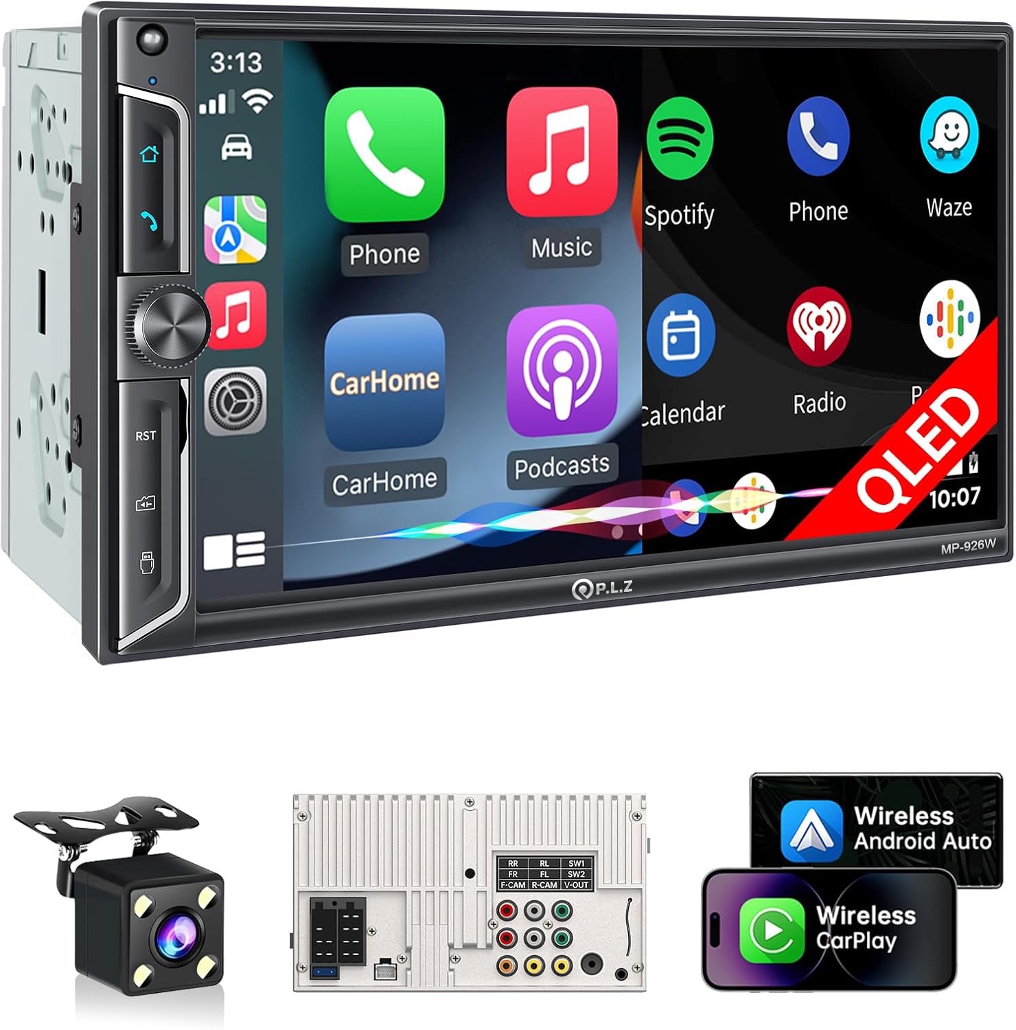 PLZ 7in Wireless Double Din Car Stereo with Apple Carplay Features