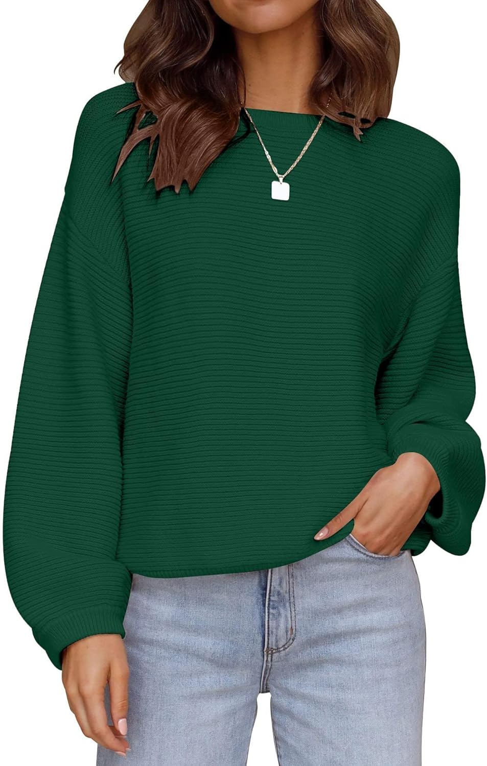 ZESICA Women's Crew Neck Lantern Sleeve Pullover Sweater Tops
