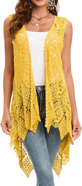 Women's Crochet Lace Vest Boho Sleeveless Kimono Irregular Hem