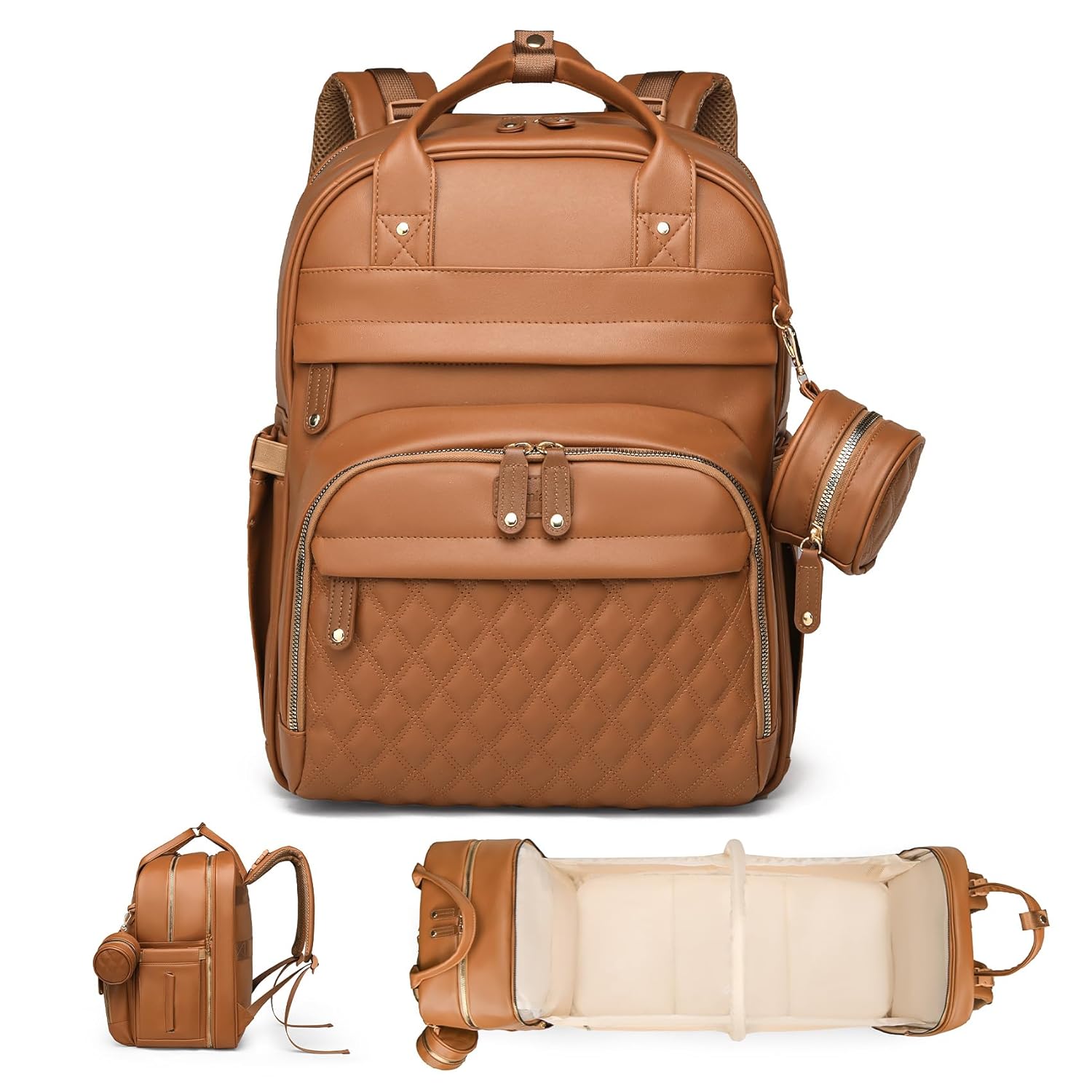 Leather Baby Diaper Bag with Changing Station for Parents