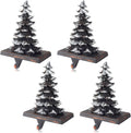 Christmas Stocking Holders for Mantle Set of 4 Snow Brown Tree