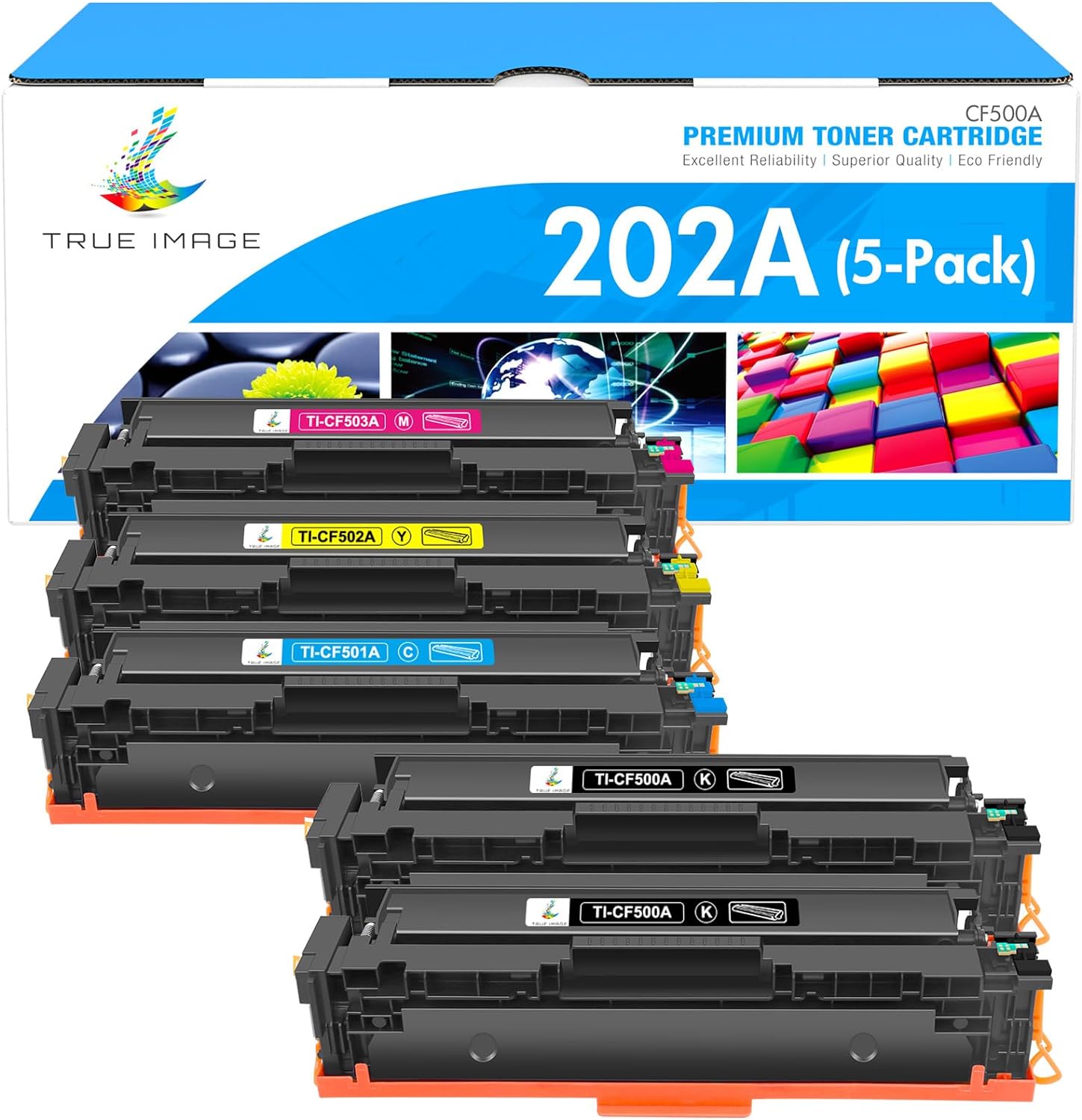 Vibrant Printing: TRUE IMAGE HP 202X Toner 5-Pack