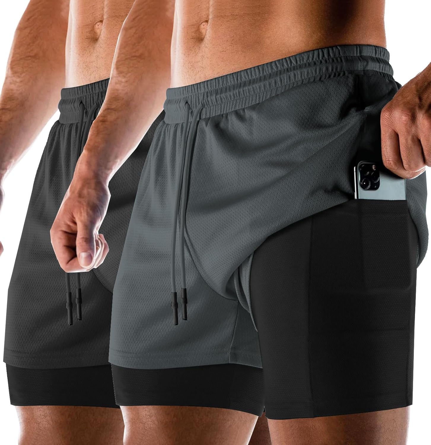 Aolesy Men's 2 in 1 Running Shorts Quick Dry Athletic Gear