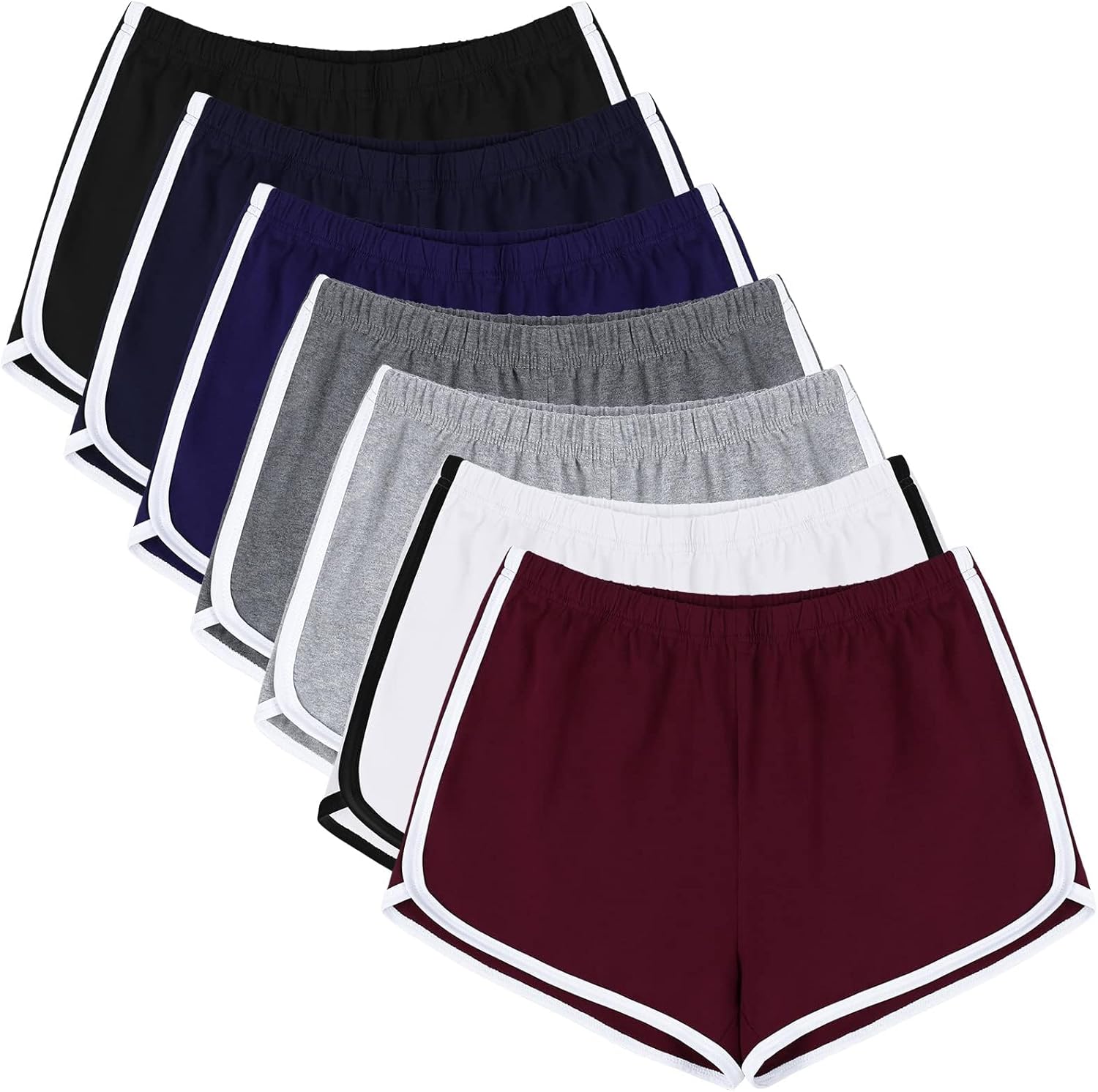 URATOT 7 Pack Womens Cotton Shorts for Yoga and Running