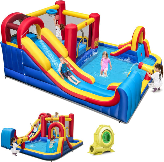 BOUNTECH Inflatable Water Slide for Kids with Big Splash Pool