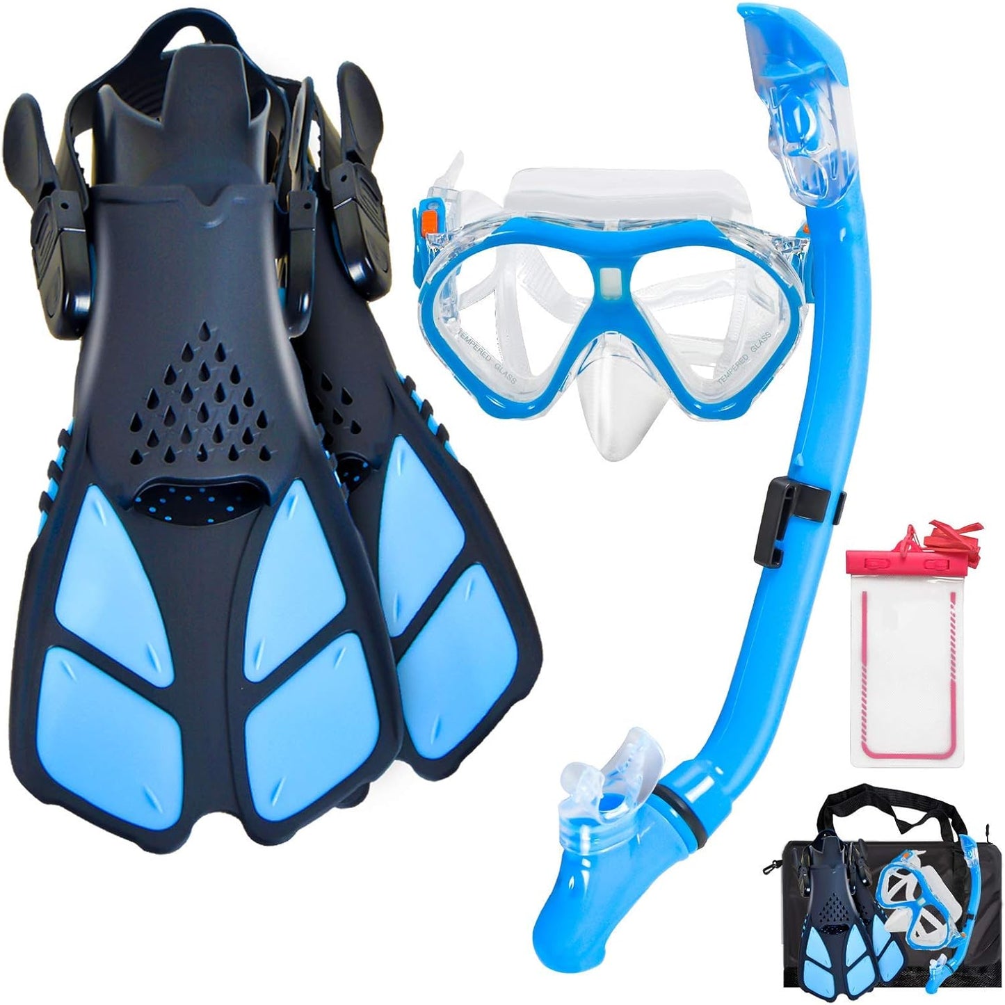 Kids Snorkeling Set with Adjustable Fins and Dry Snorkel Tube