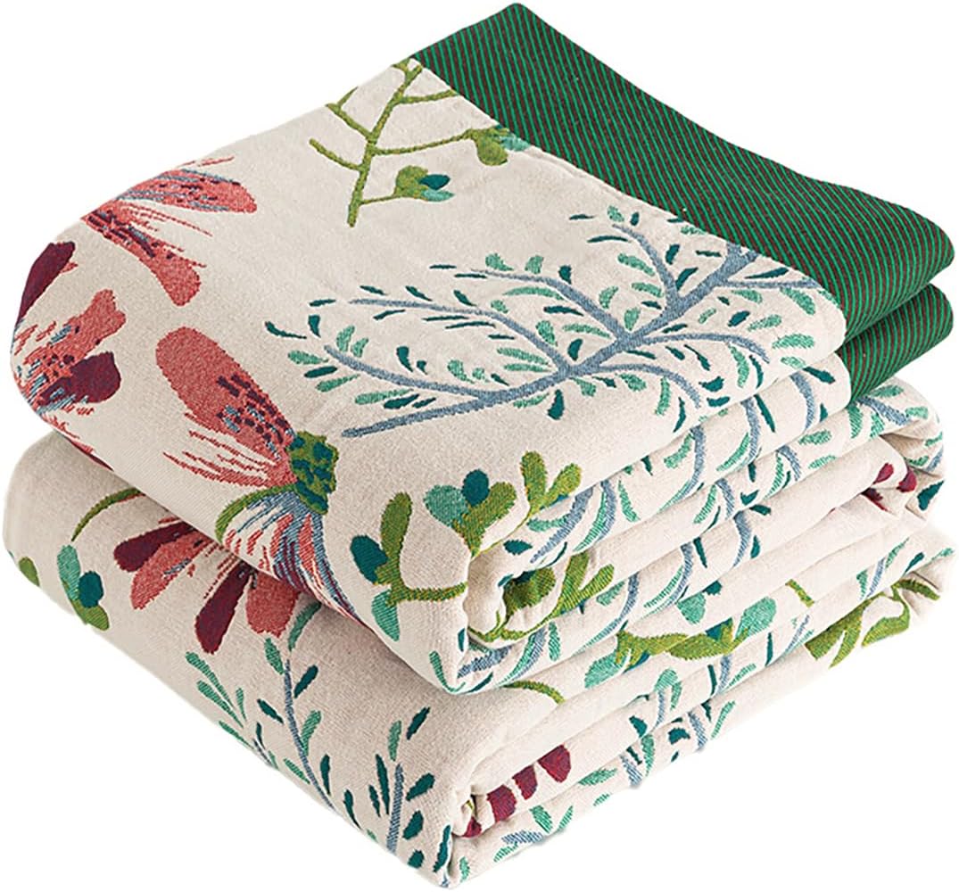 Boho Throw Blanket - 100% Organic Cotton Soft Floral Quilt