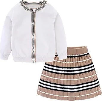 Mud Kingdom Cute Little Girls Ribbed Knit Cardigan Skirt Set