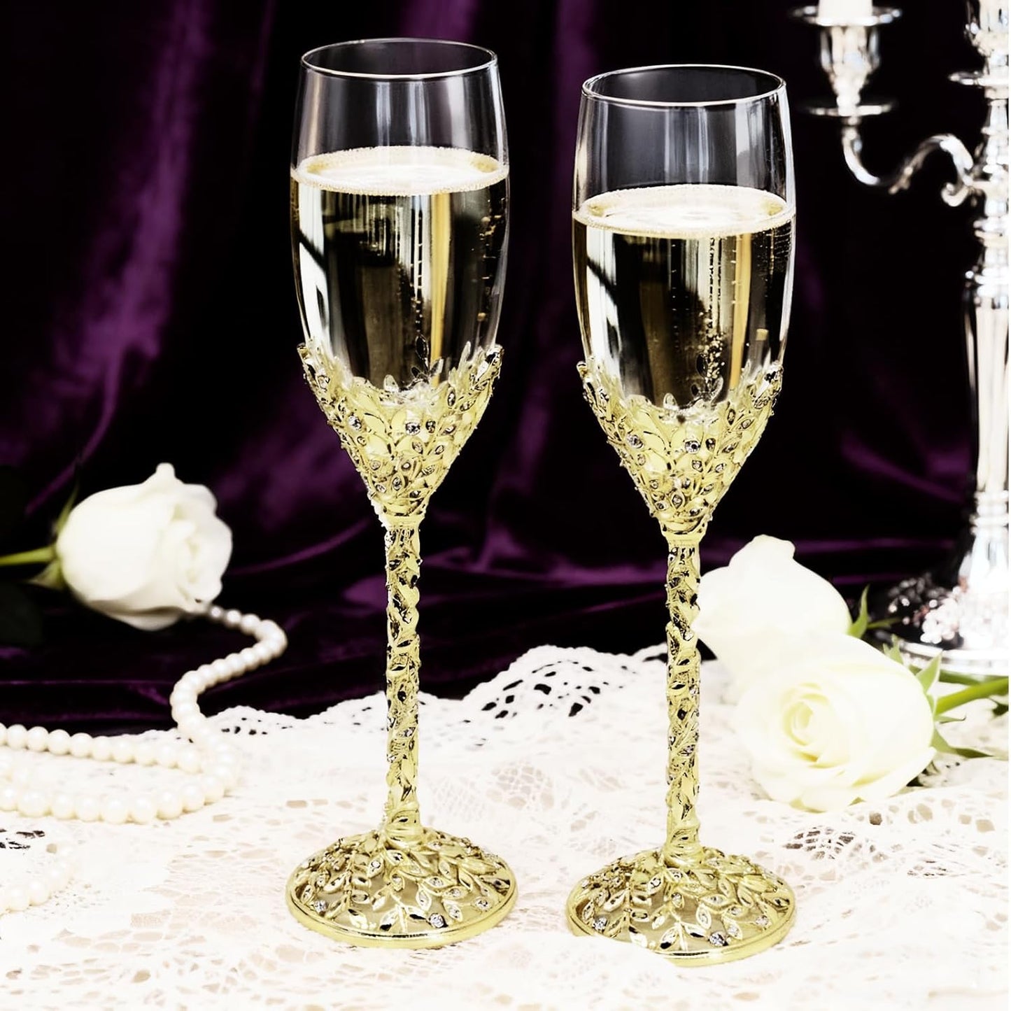 Luxurious Gold Champagne Flutes for Wedding Toasting and Gifts