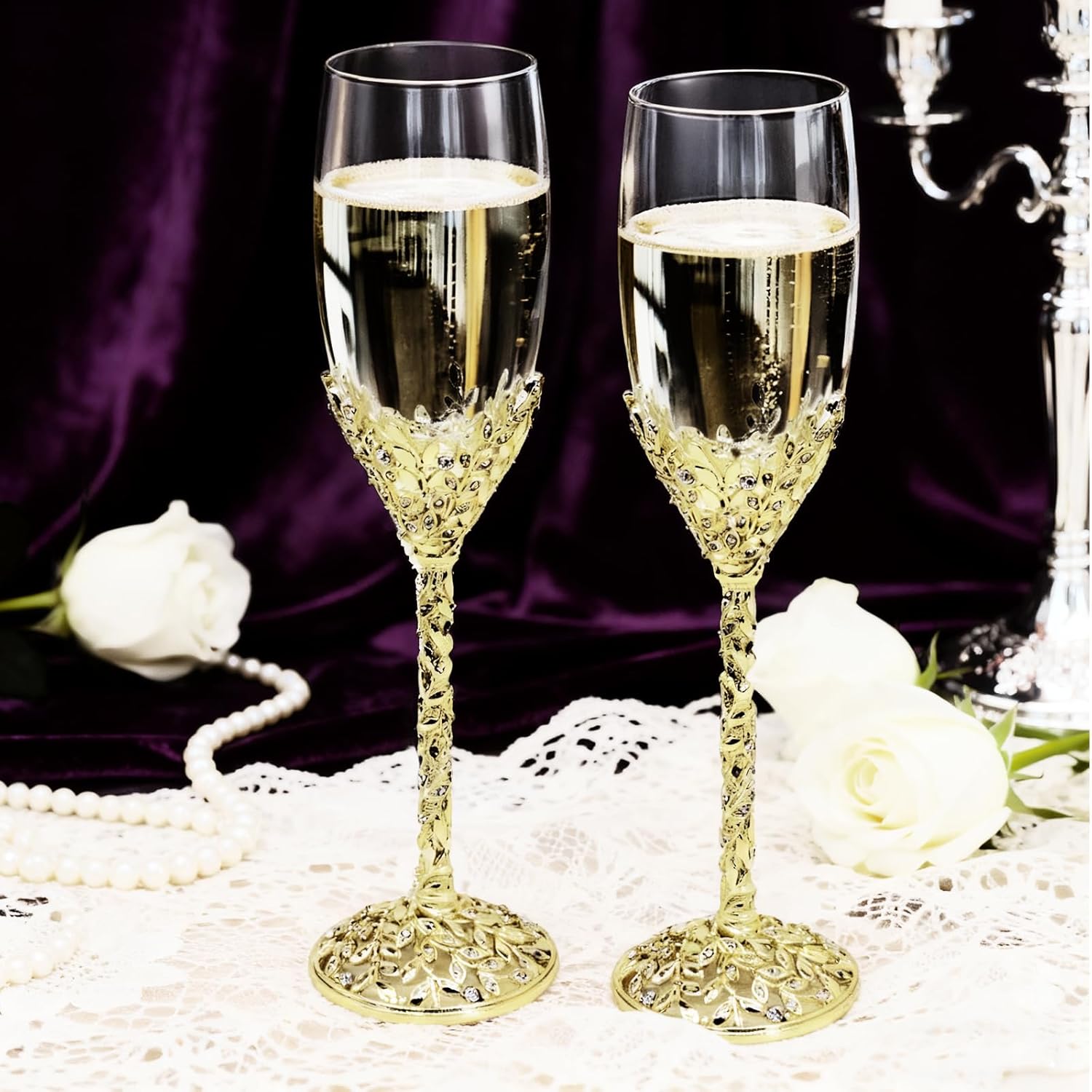 Luxurious Gold Champagne Flutes for Wedding Toasting and Gifts