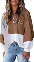 Women Sweater Long Sleeve Color Block Knit Pullover - Soft Casual