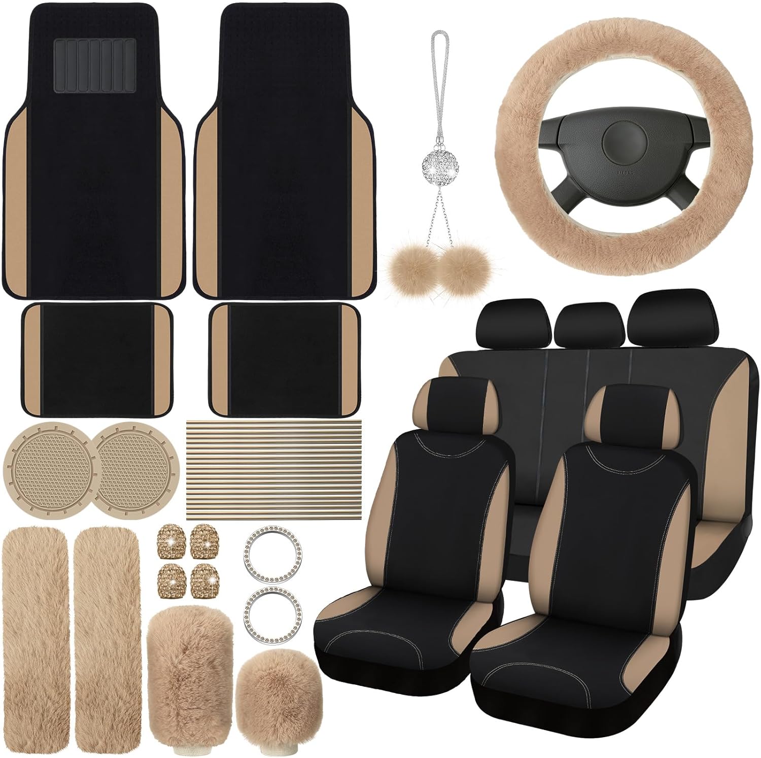 Woanger 47 Car Seat Cover Full Set for Women with Plush Design