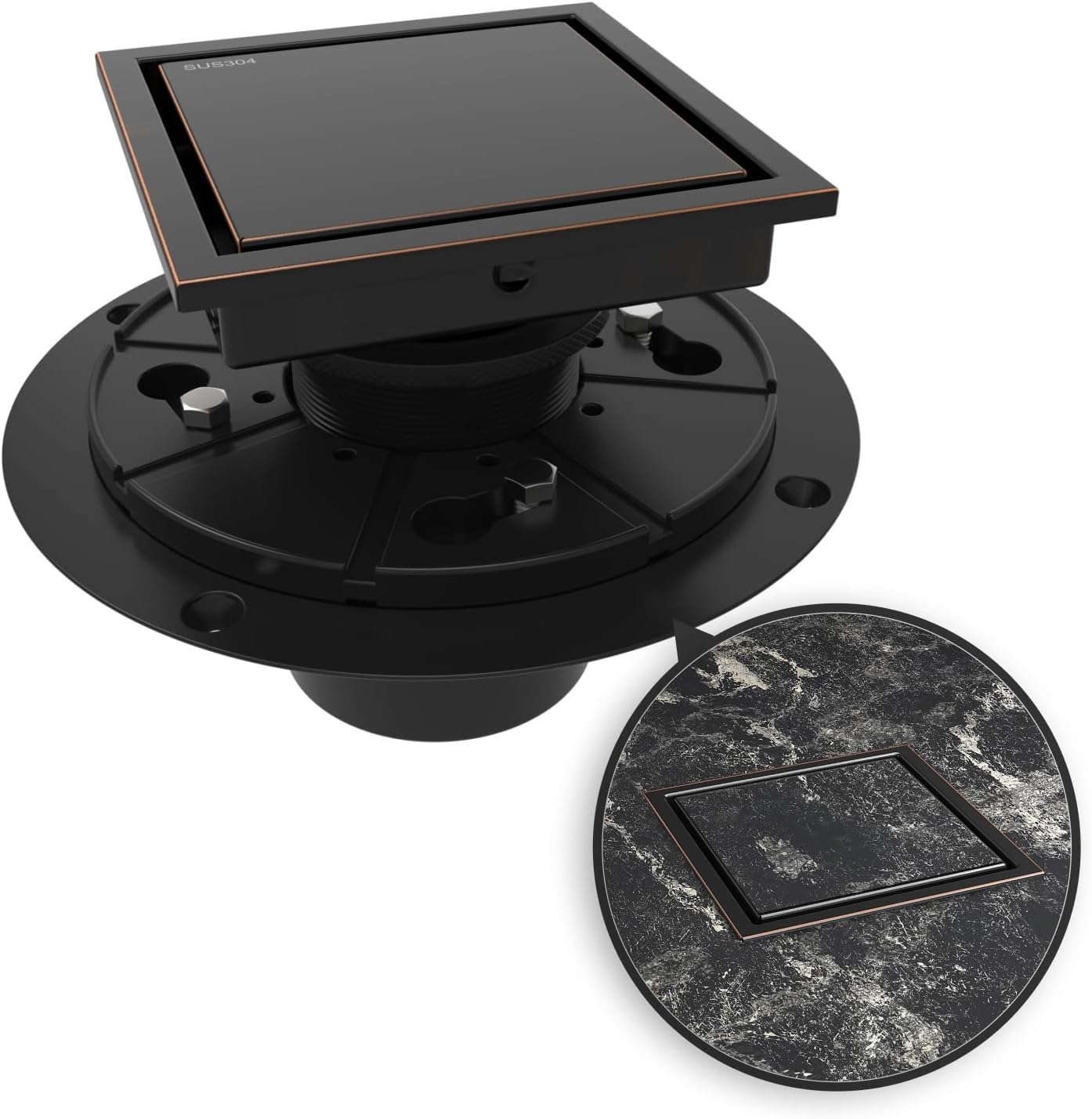 WEBANG 4 Inch Square Shower Drain with Reversible Cover Design