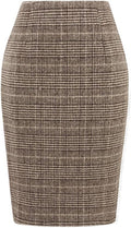 Womens Wool Plaid Pencil Skirt High Waisted Knee Length Midi