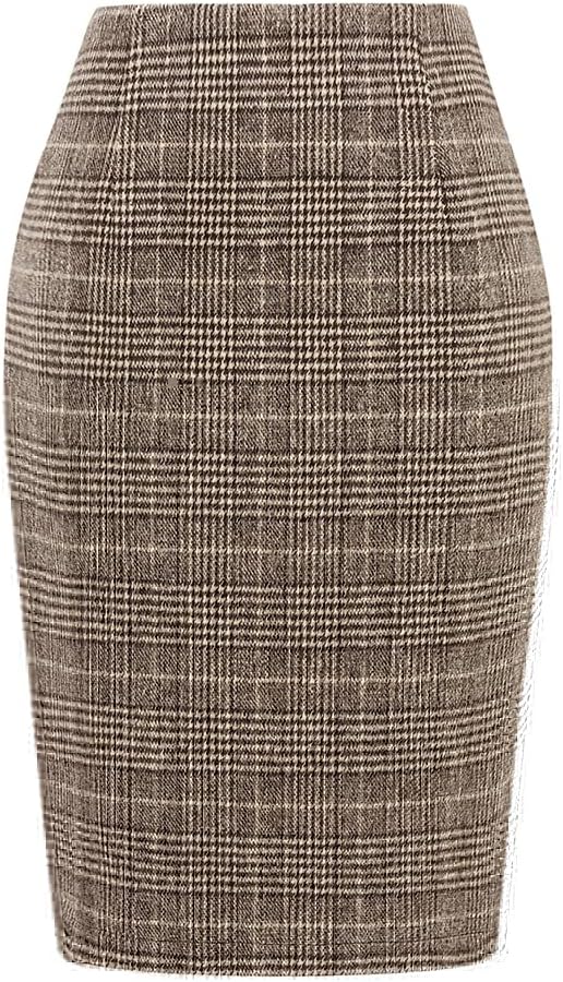 Womens Wool Plaid Pencil Skirt for Fall Winter Fashion 2023