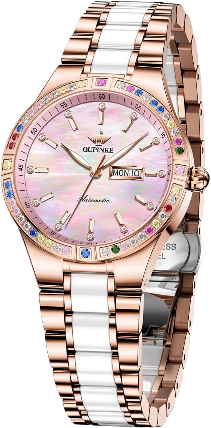 OUPINKE Women's Luxury Diamond Watch: Self-Winding Elegance