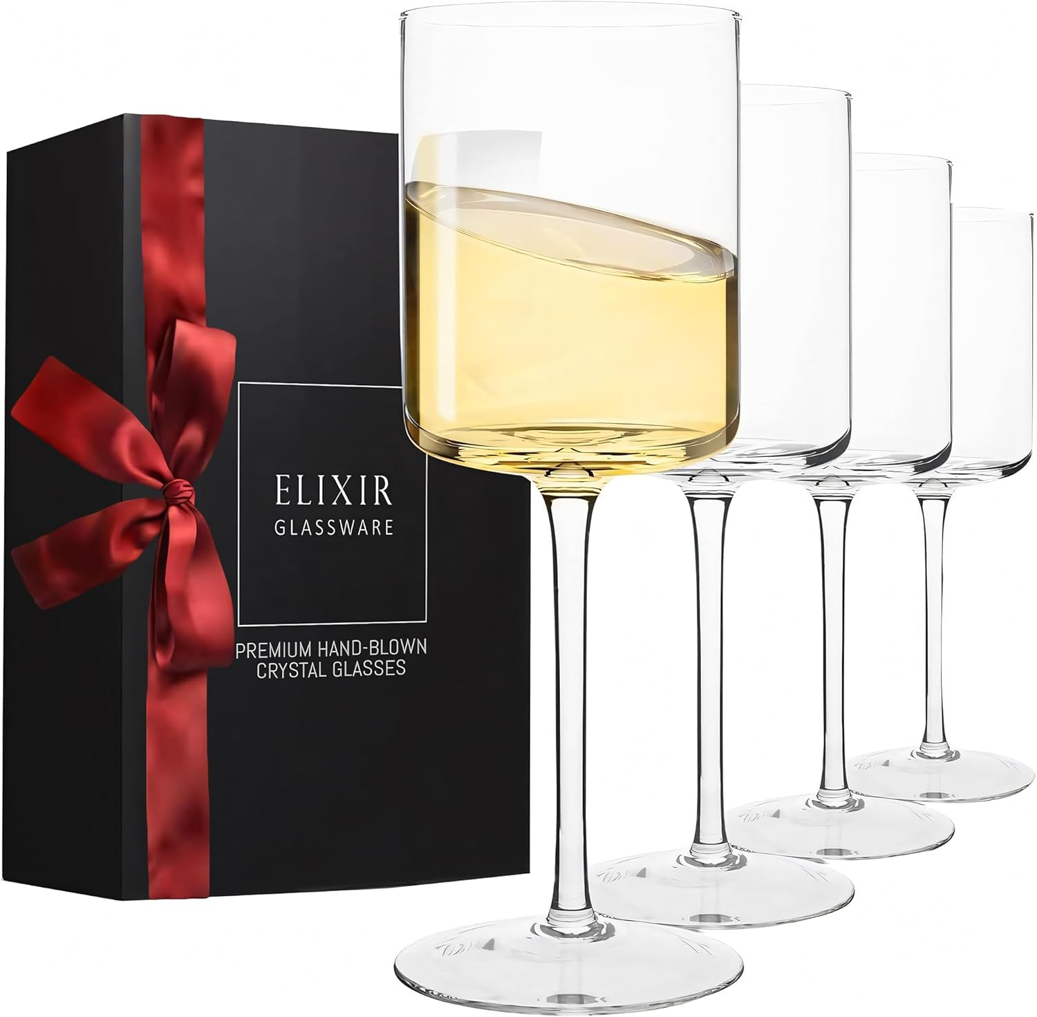 Square Wine Glasses Set of 4 - Luxurious Crystal Drinkware