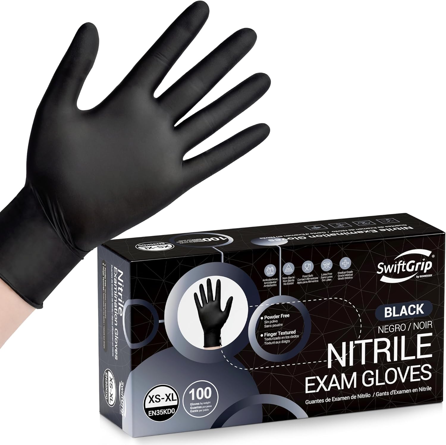Latex-Free Black Nitrile Gloves by Schneider Medical