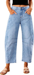 Barrel Jeans High Waisted Wide Leg Cropped Jeans - Trendy Fit Women's