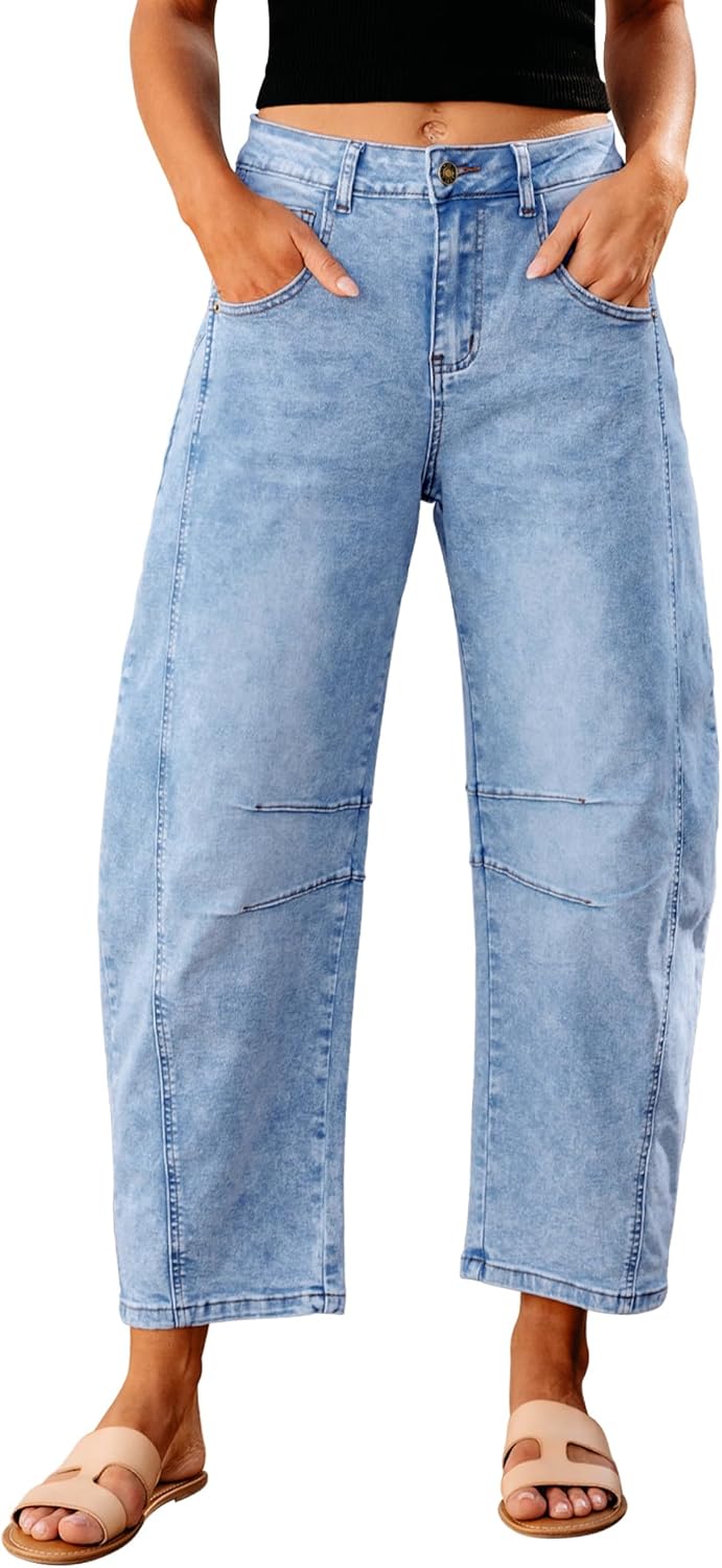 Trendy High Waisted Wide Leg Barrel Jeans for Women