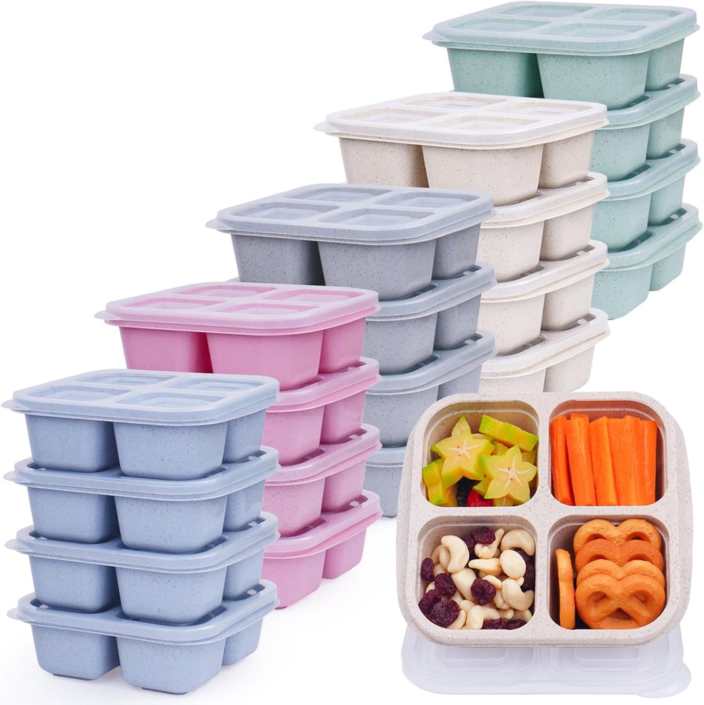 4 Compartments Snack Containers for Meal Prep and Travel