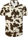 Men's Animal Print Novelty Button Down Hawaiian Shirt - Bold Cow Print