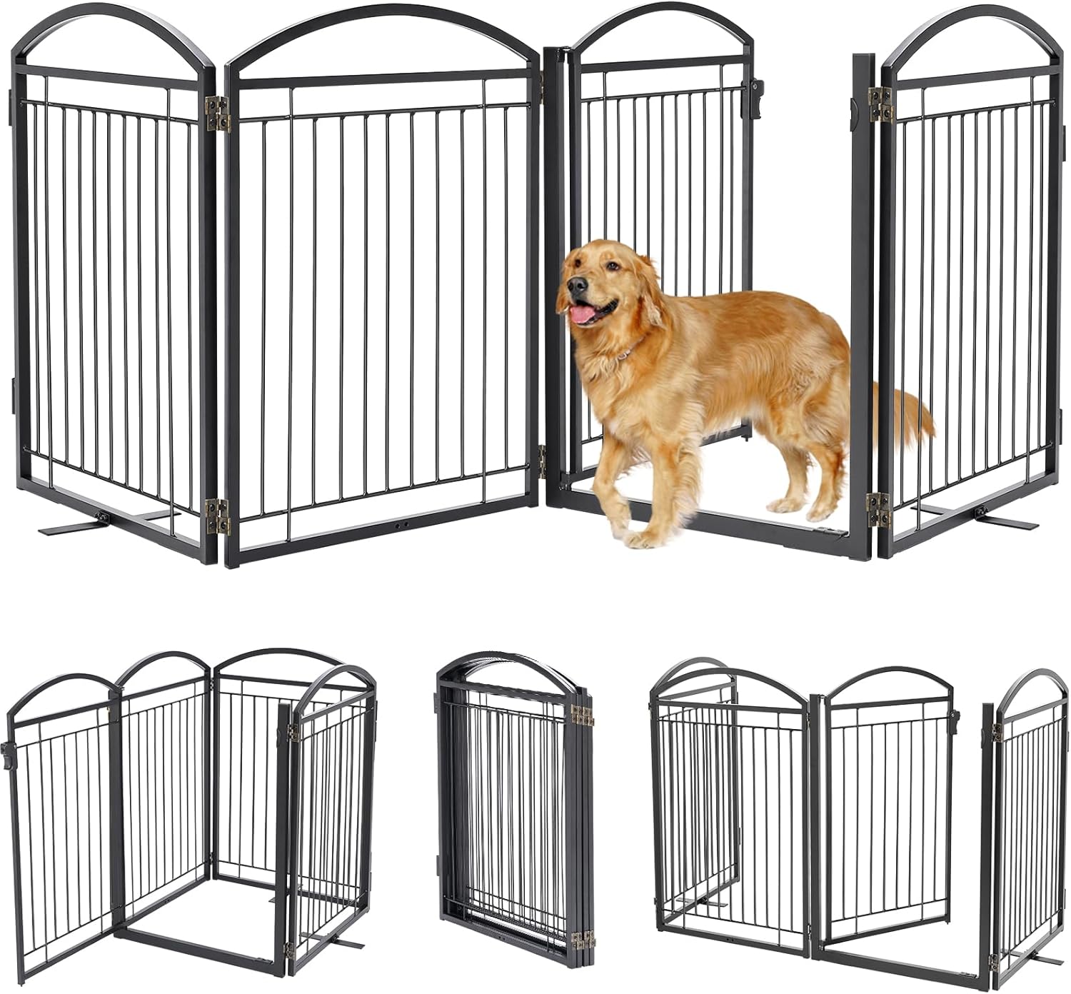 Full Metal Free Standing Dog Gate with Door for Indoor & Outdoor