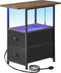 Narrow End Table with Charging Station - Slim Nightstand for Small