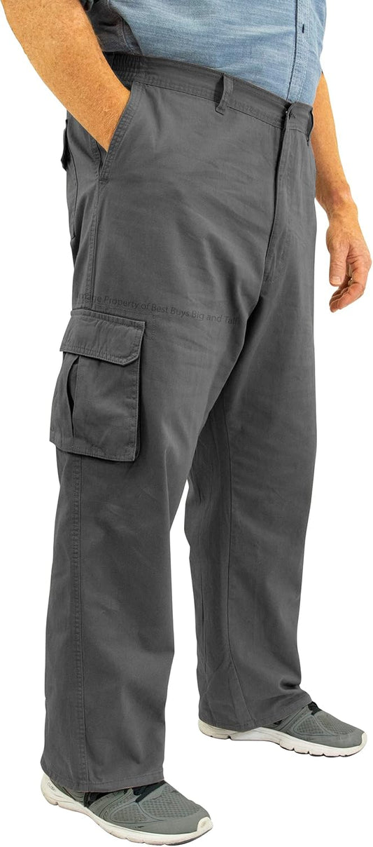 ROCXL Big & Tall Men's Cotton Cargo Pants with Expandable Waist