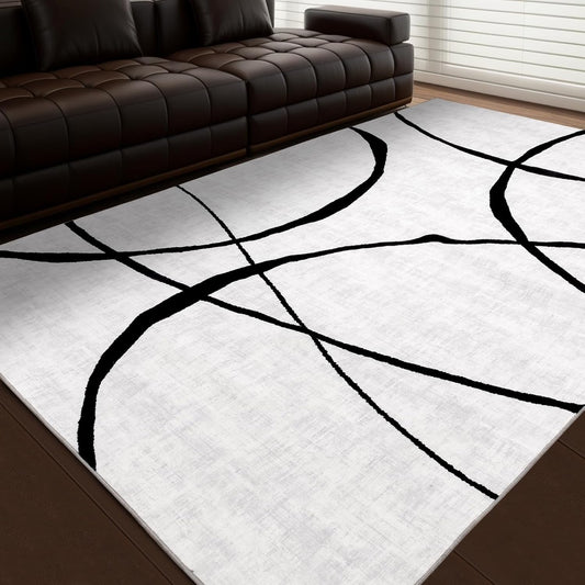 YIHOUSE 6ftx9ft Black and White Rug - Modern Non-Slip Design