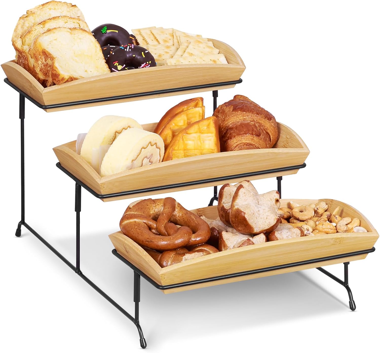 3-Tier Bamboo Serving Trays Stand for Elegant Food Display