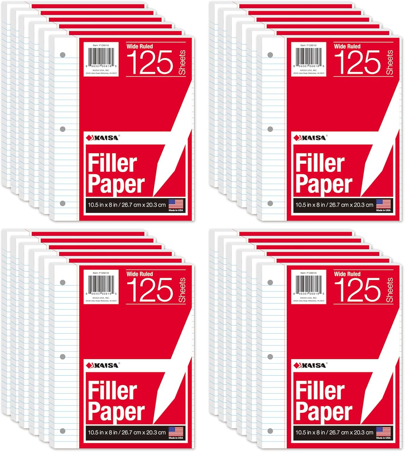 Kaisa Notebook Paper 24 Pack Wide Ruled 3-Ring Binder Sheets