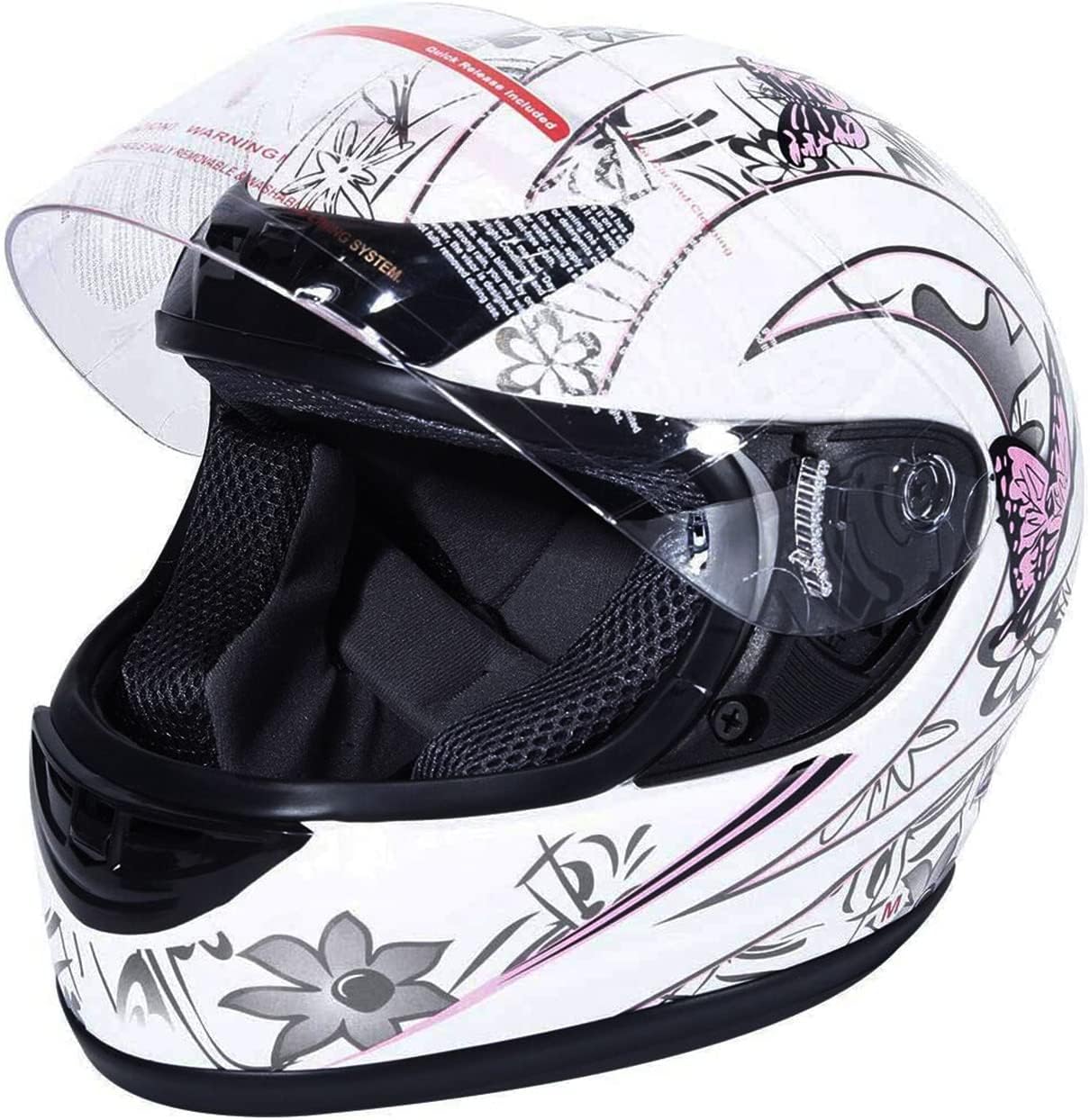 TCT-MOTORPARTS Pink Butterfly Full Face Helmet for All Riders