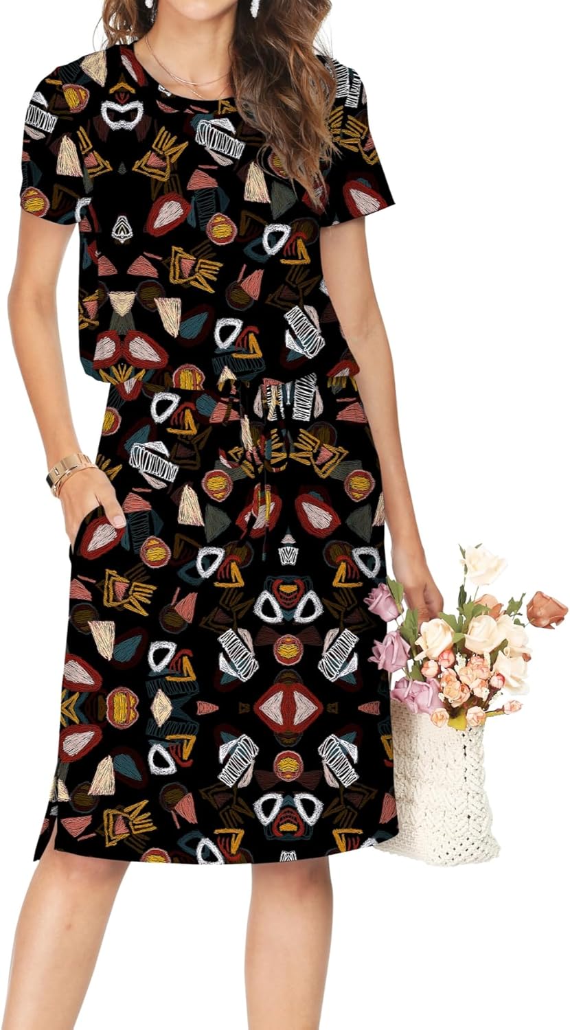 Simier Fariry Womens Summer Hide Belly Knee Length Travel Dress