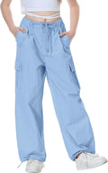 Rolanko Parachute Pants for Girls Y2K Cargo Trousers - Baggy Cargo