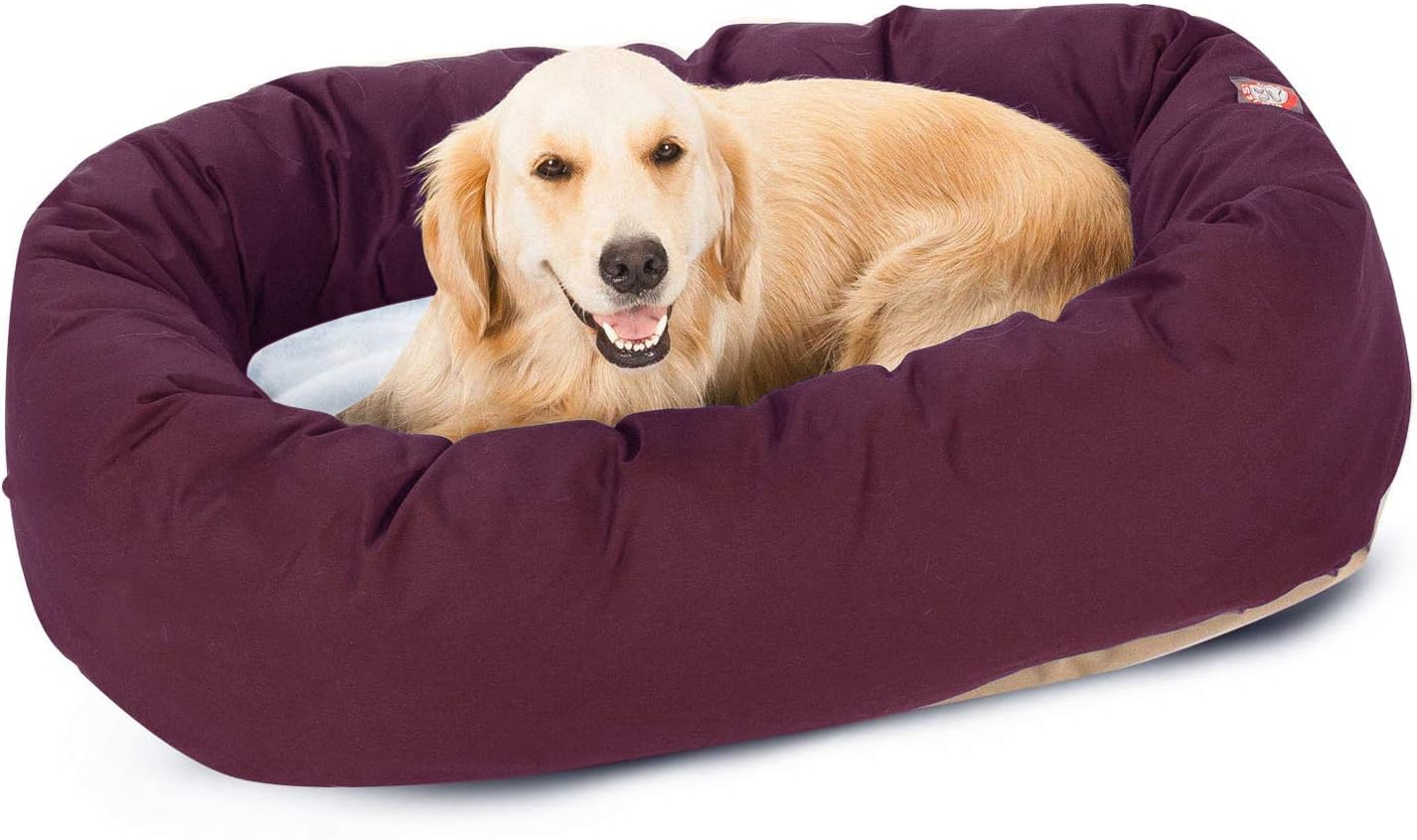 40 inch Burgundy & Sherpa Bagel Dog Bed for Large Dogs