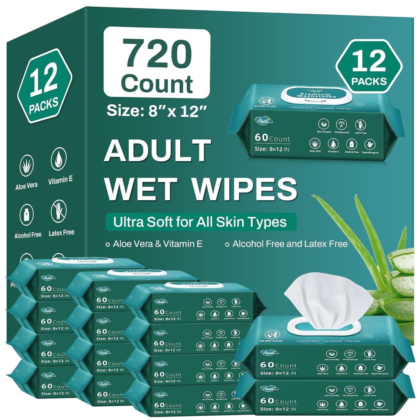 720 Count Adult Wipes for Incontinence - Extra Large Wet Wipes