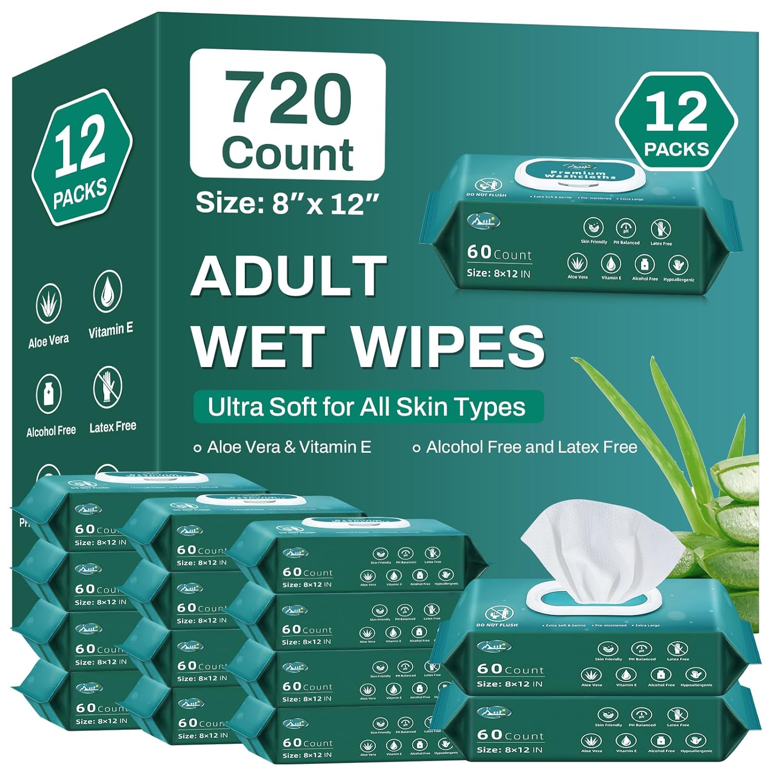 720 Count Adult Wipes for Incontinence - Extra Large Wet Wipes