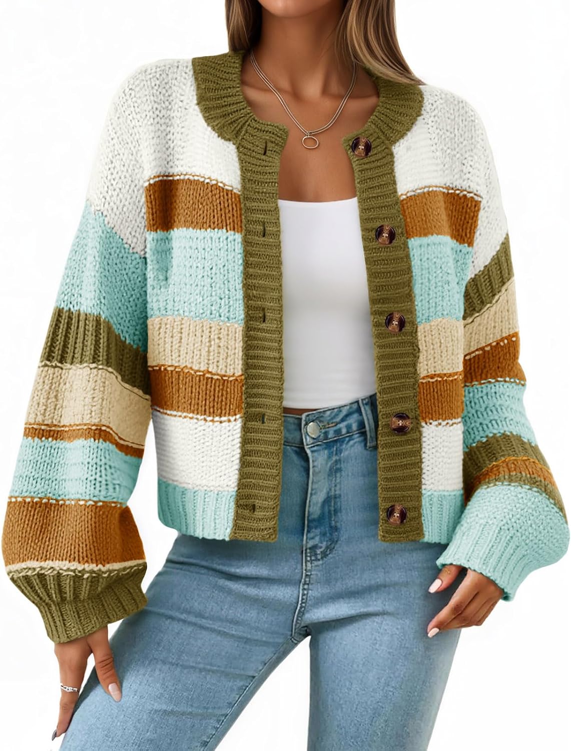 Saodimallsu Womens Striped Chunky Cardigan Sweater for Fall