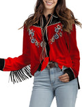 Women's Long Sleeve Western Button Down Shirt with Embroidery Detail