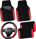 Faux Leather Steering Wheel Cover and Floor Mats Combo - Sporty