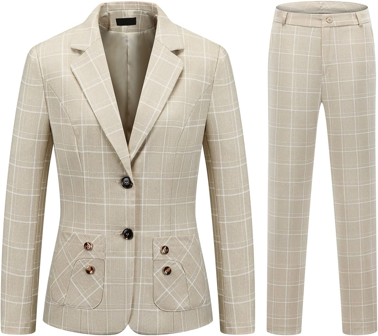 Womens 2 Piece Plaid Suits Set for Office and Casual Wear