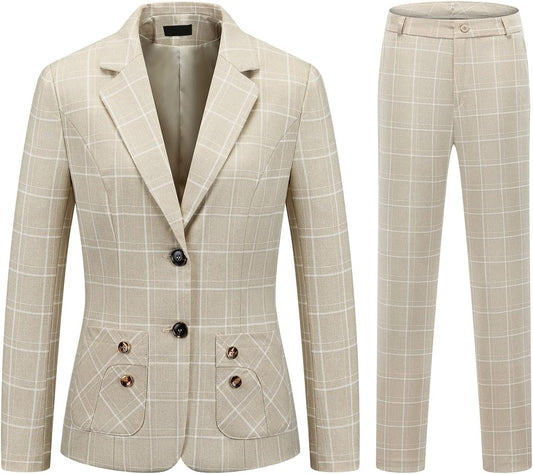 Womens 2 Piece Plaid Suits Set for Office and Casual Wear