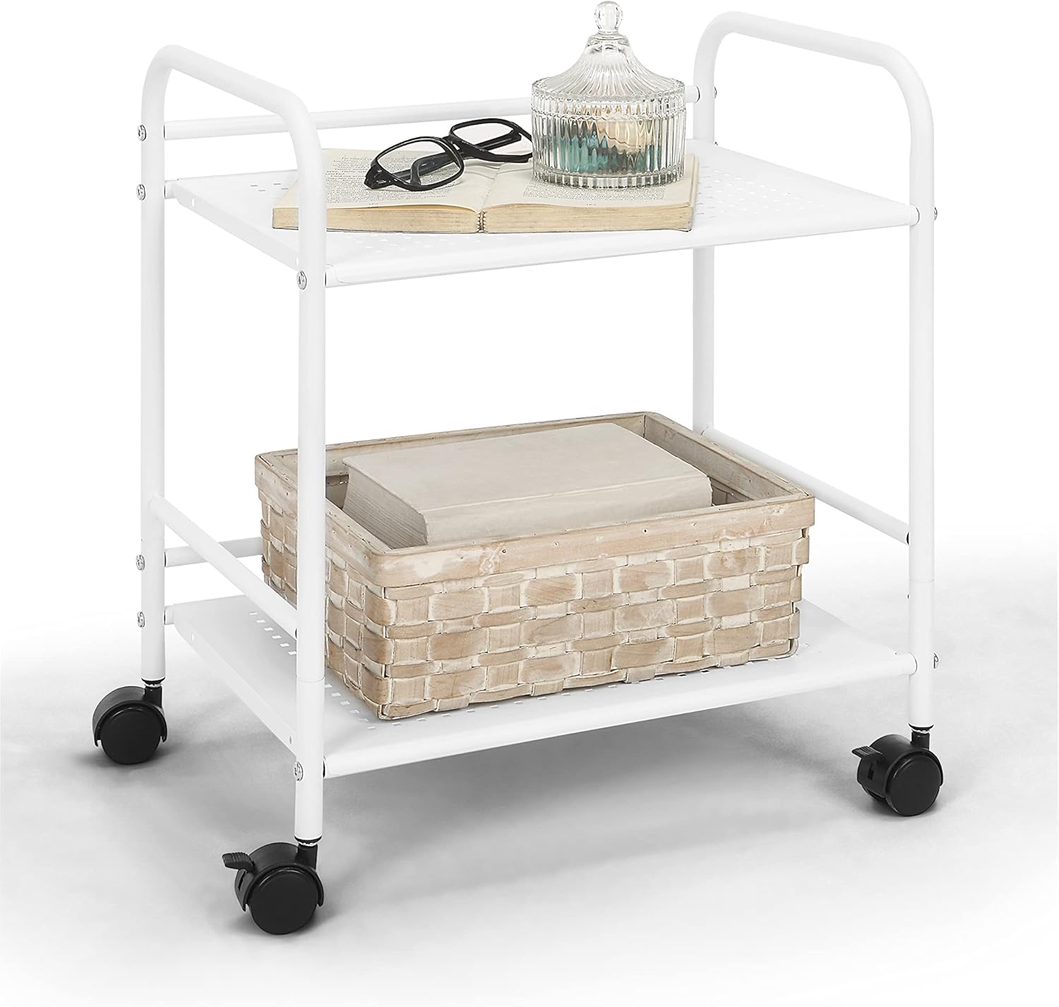 SunnyPoint 2-Tier Metal Rolling Utility Cart for Small Spaces