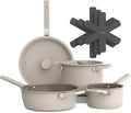 bella 9 Piece Ceramic Nonstick Cookware Set - Space-Saving Oatmilk