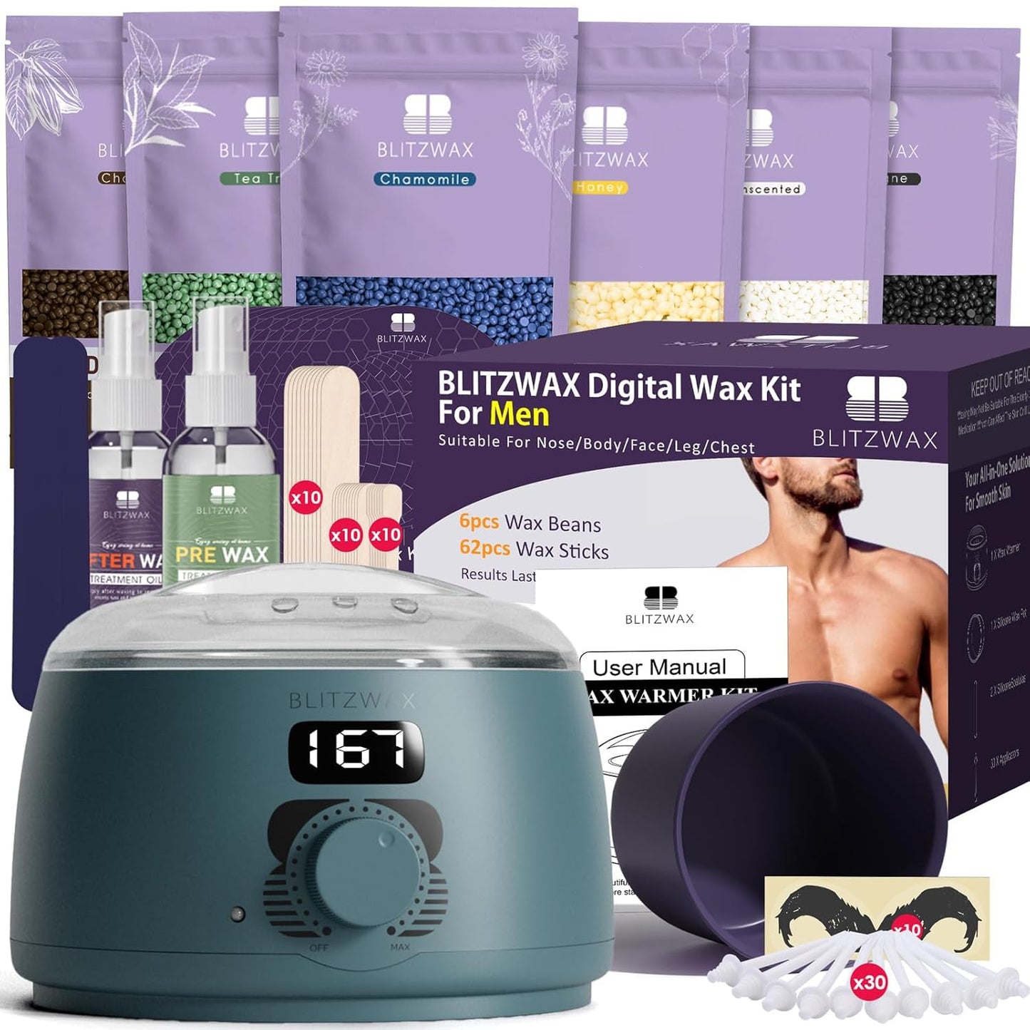 BLITZWAX Back and Nose Waxing Kit for Men - Home Hair Removal