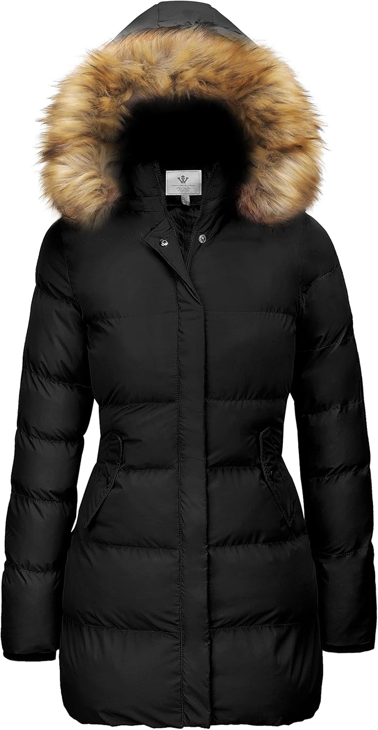 WenVen Women's Winter Thicken Puffer Coat with Faux Fur Hood