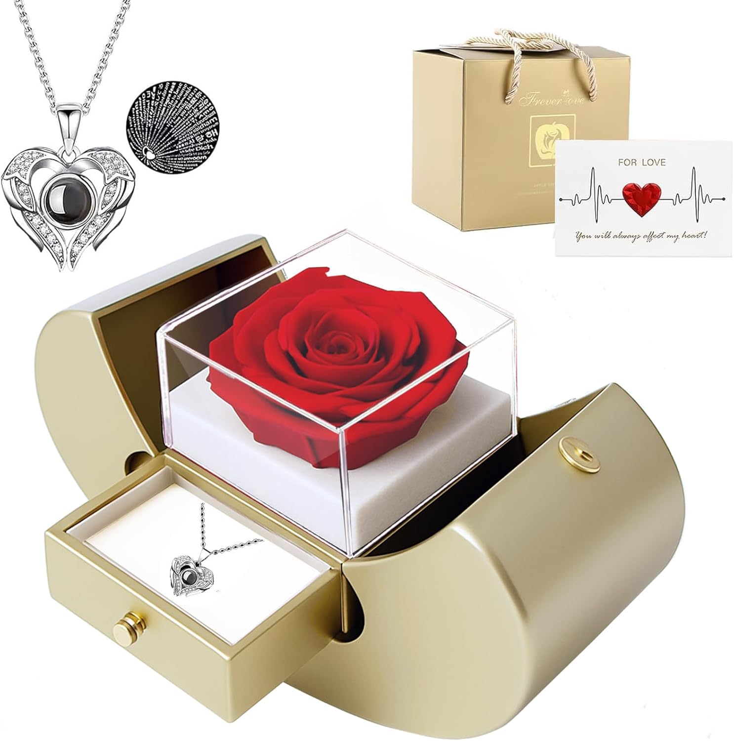 Moshen Preserved Rose Set with I Love You Necklace for Her